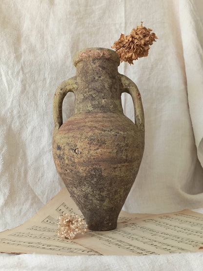 antique hand-made terracotta stoneware storage pot. With its ancient Greek inspired lines and rough texture it would make a absolutely beautiful piece of home decor in a rustic, farmhouse or country-inspired interior.