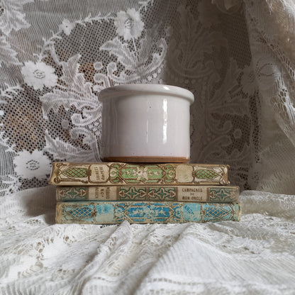 Small antique pottery crock pot with white glaze from France