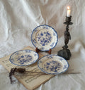 A charming set of 3 little antique white ironstone plates with beautiful blue floral transferware patterns. These little plates are called 'Lancaster' and although there is no maker's mark we have seen the same pattern and plate name manufactured by Sarreguemines.