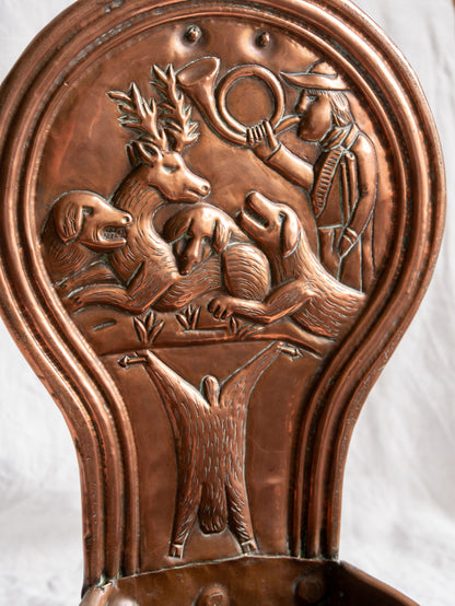 Copper vintage/antique wall-mounted planter with a hunting scene 