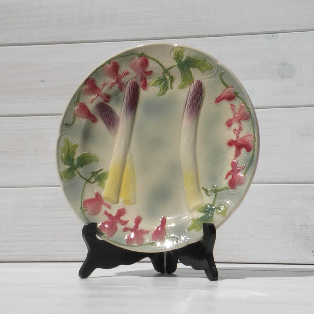 Vintage majolica asparagus plate from France by St Clements, country home decor, farmhouse kitchen decor