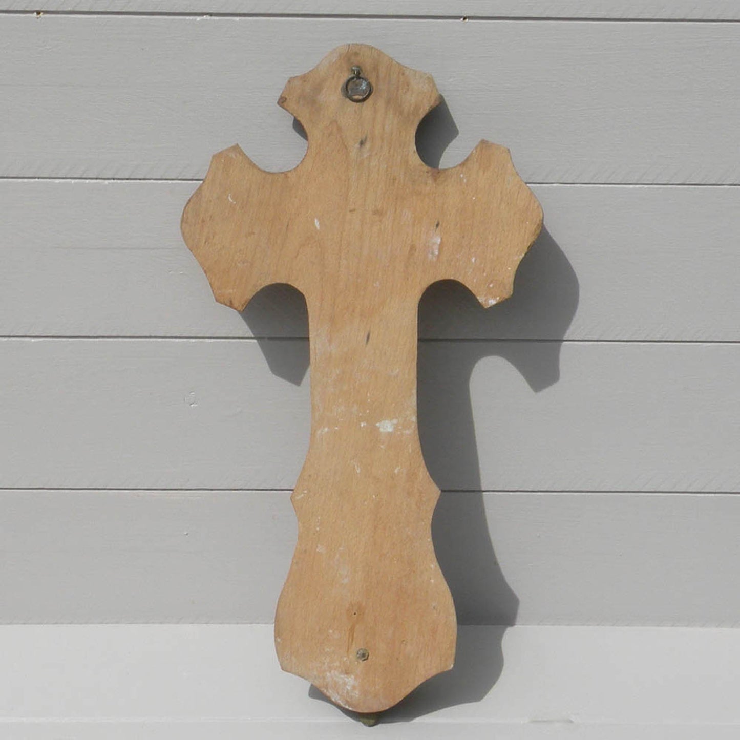 Grand crucifix vintage de Jésus Christ avec bénitier de France, décor religieux