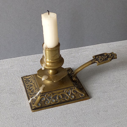 Decorative brass chamber stick for candle, small antique candle holder