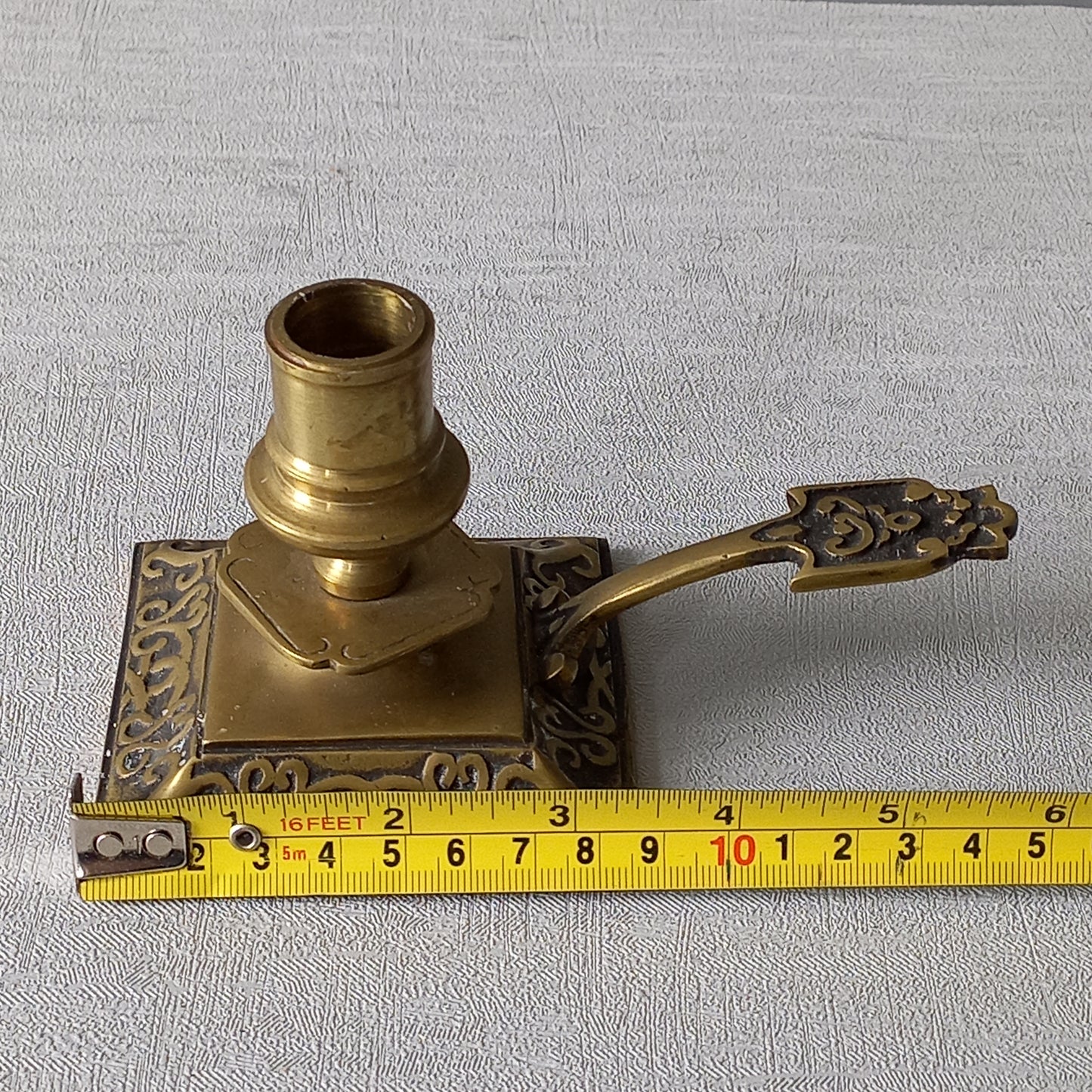 Decorative brass chamber stick for candle, small antique candle holder