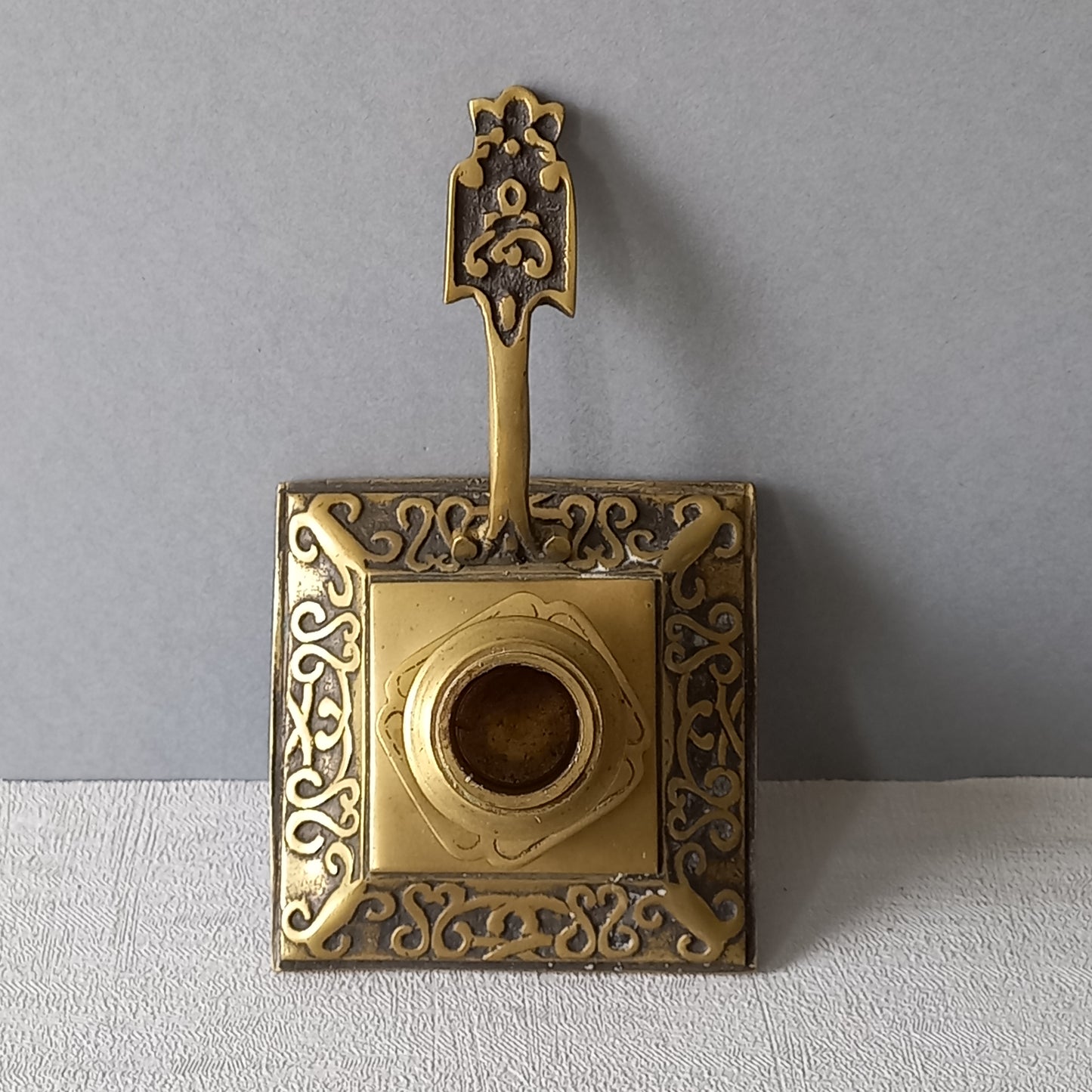 Decorative brass chamber stick for candle, small antique candle holder