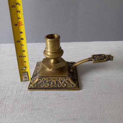 Decorative brass chamber stick for candle, small antique candle holder