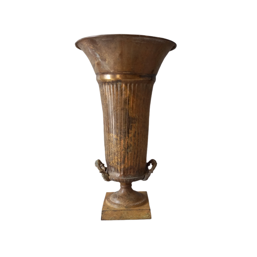 GRAND vase urne en métal art nouveau antique français, porte-parapluie décoratif