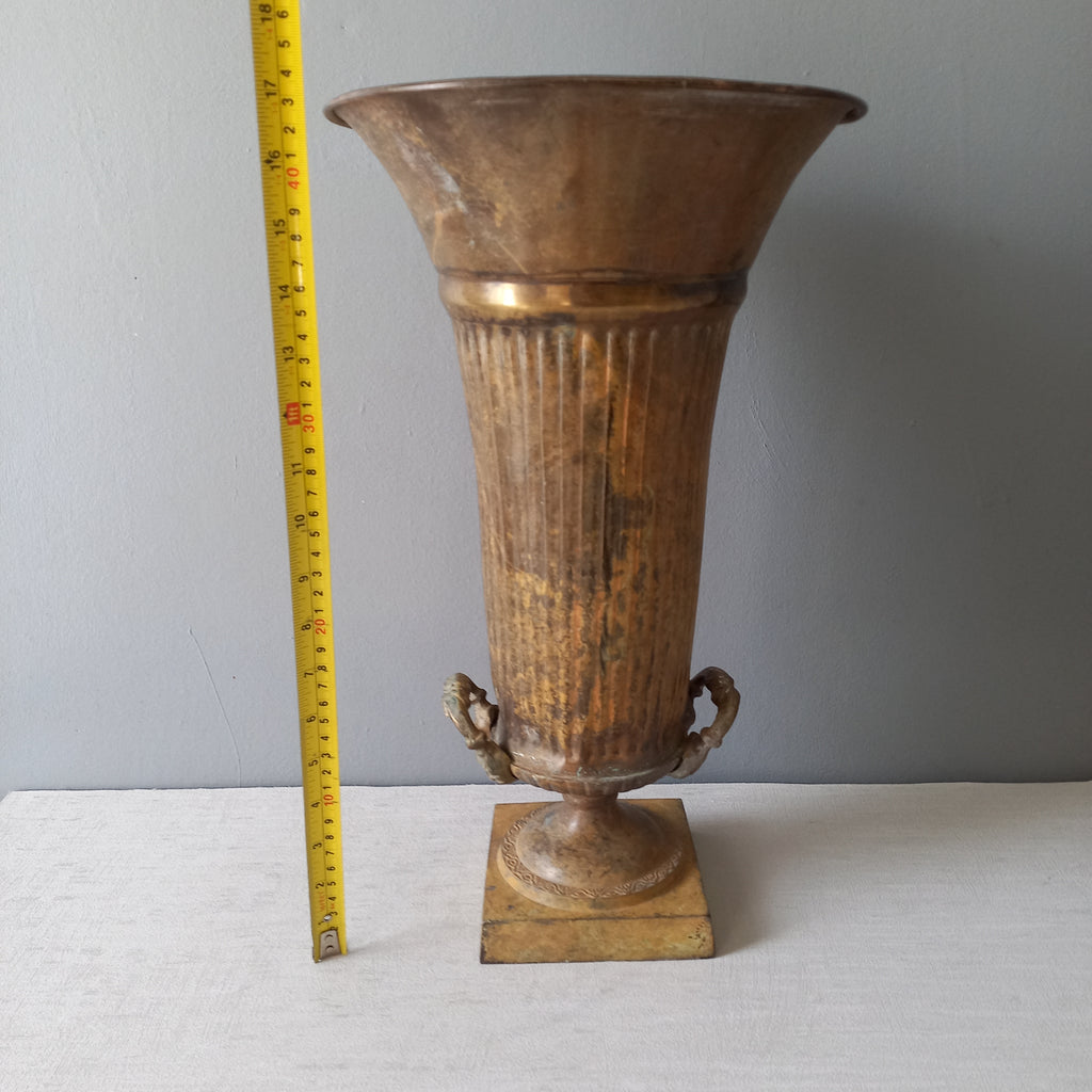 GRAND vase urne en métal art nouveau antique français, porte-parapluie décoratif