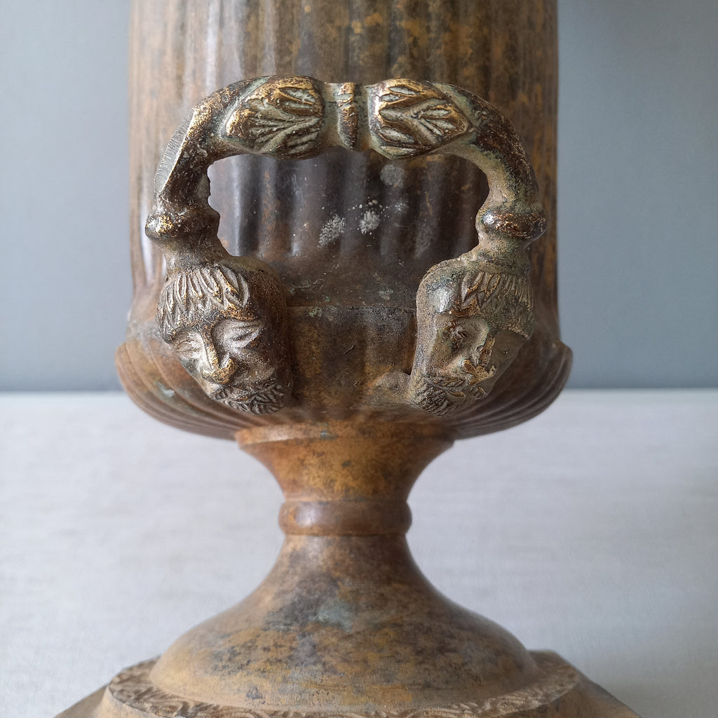 GRAND vase urne en métal art nouveau antique français, porte-parapluie décoratif