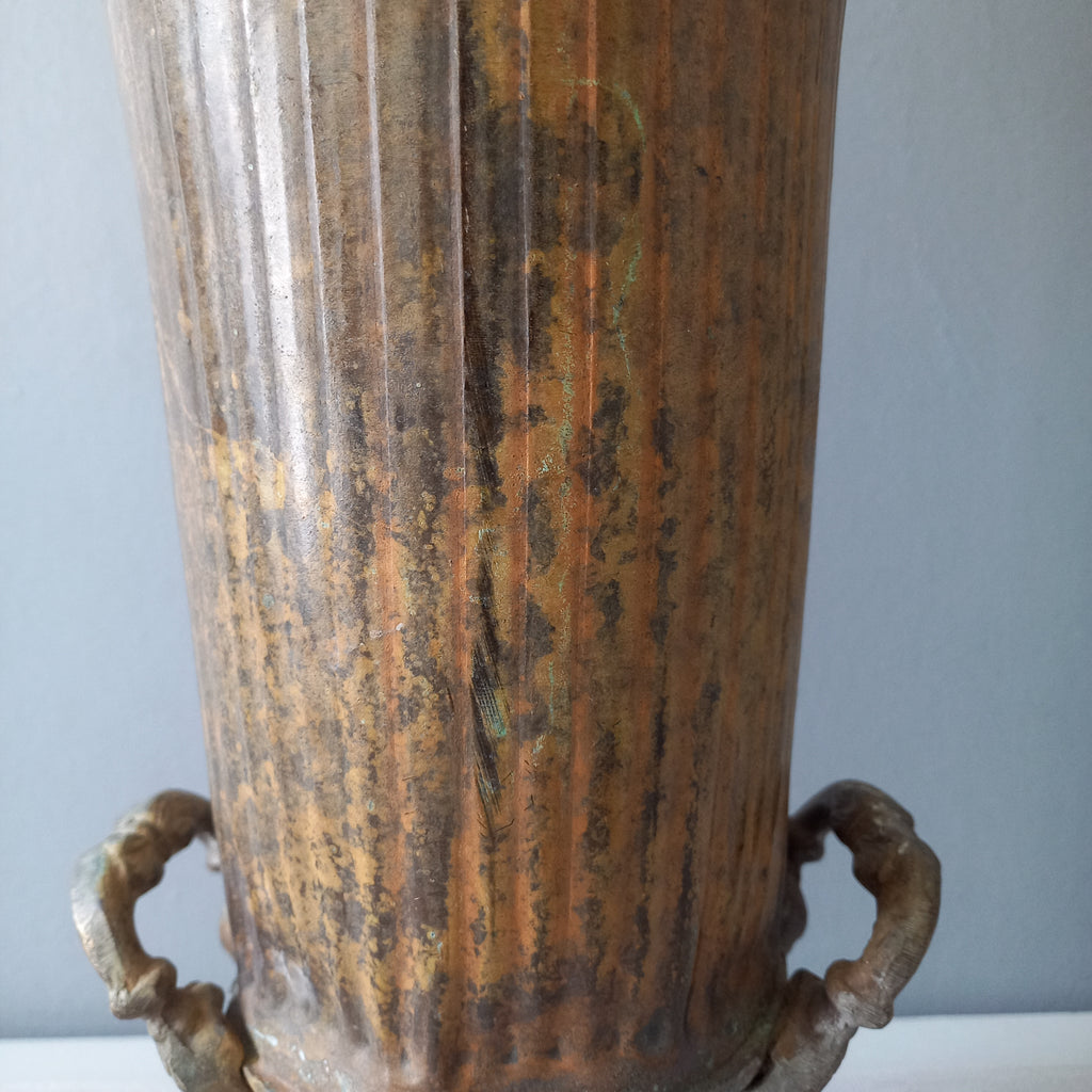 GRAND vase urne en métal art nouveau antique français, porte-parapluie décoratif