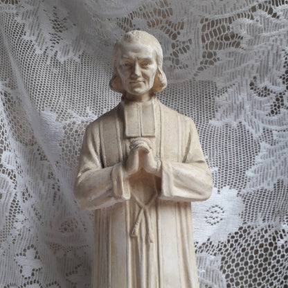 Large French vintage religious figurine with aged creamy white finish