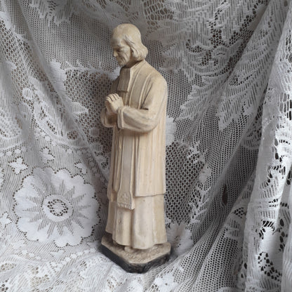 Large French vintage religious figurine with aged creamy white finish