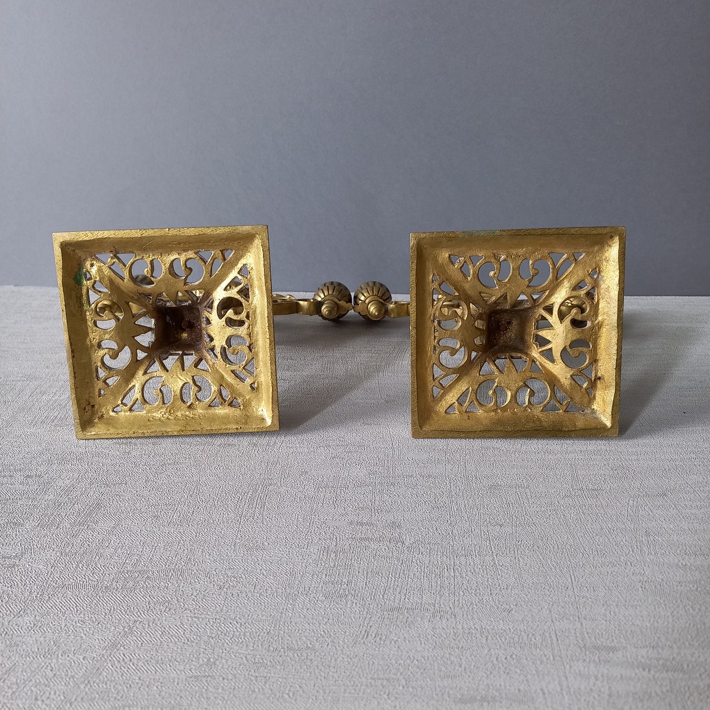 Pair of French antique brass candle holders, decorative candelabras