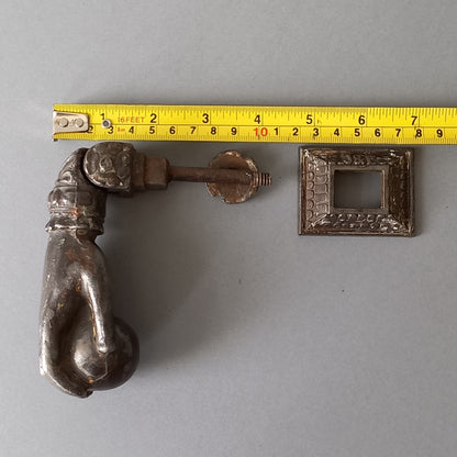 French antique door knocker made from cast iron, female hand door knocker