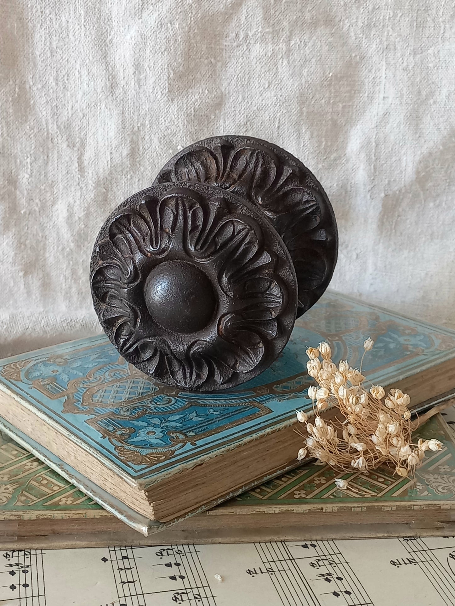 An original French antique decorative cast iron door pull, a heavy and beautiful piece of door decor which will make the finishing touch to your door.