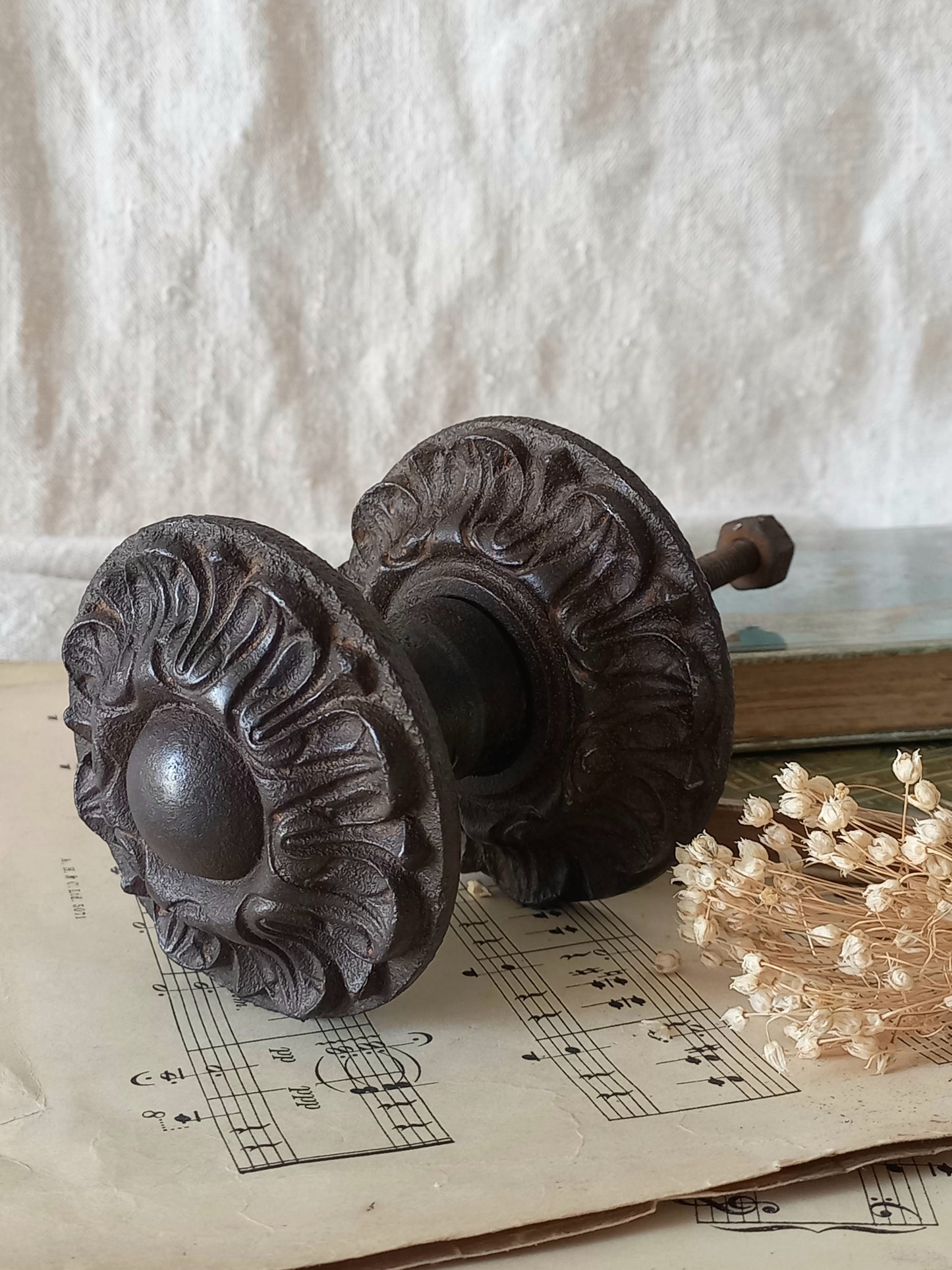 An original French antique decorative cast iron door pull, a heavy and beautiful piece of door decor which will make the finishing touch to your door.