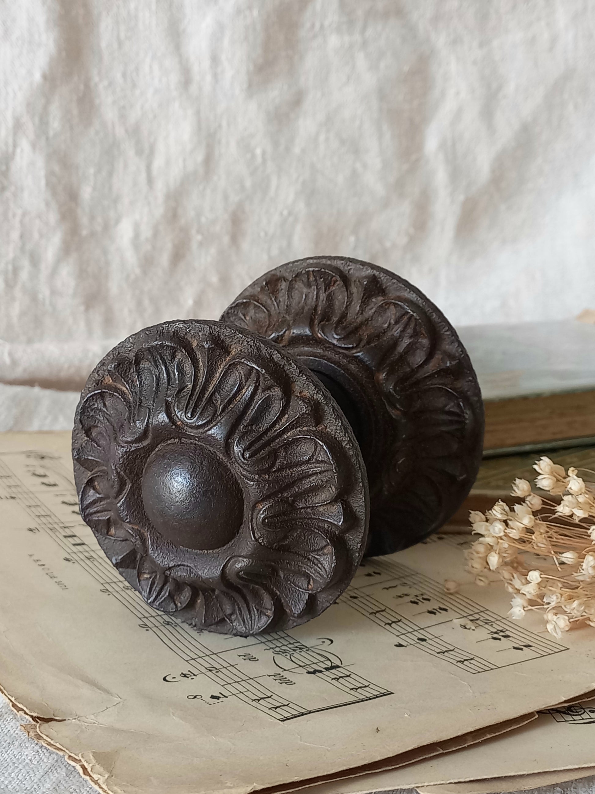 French antique decorative cast iron door pull 
