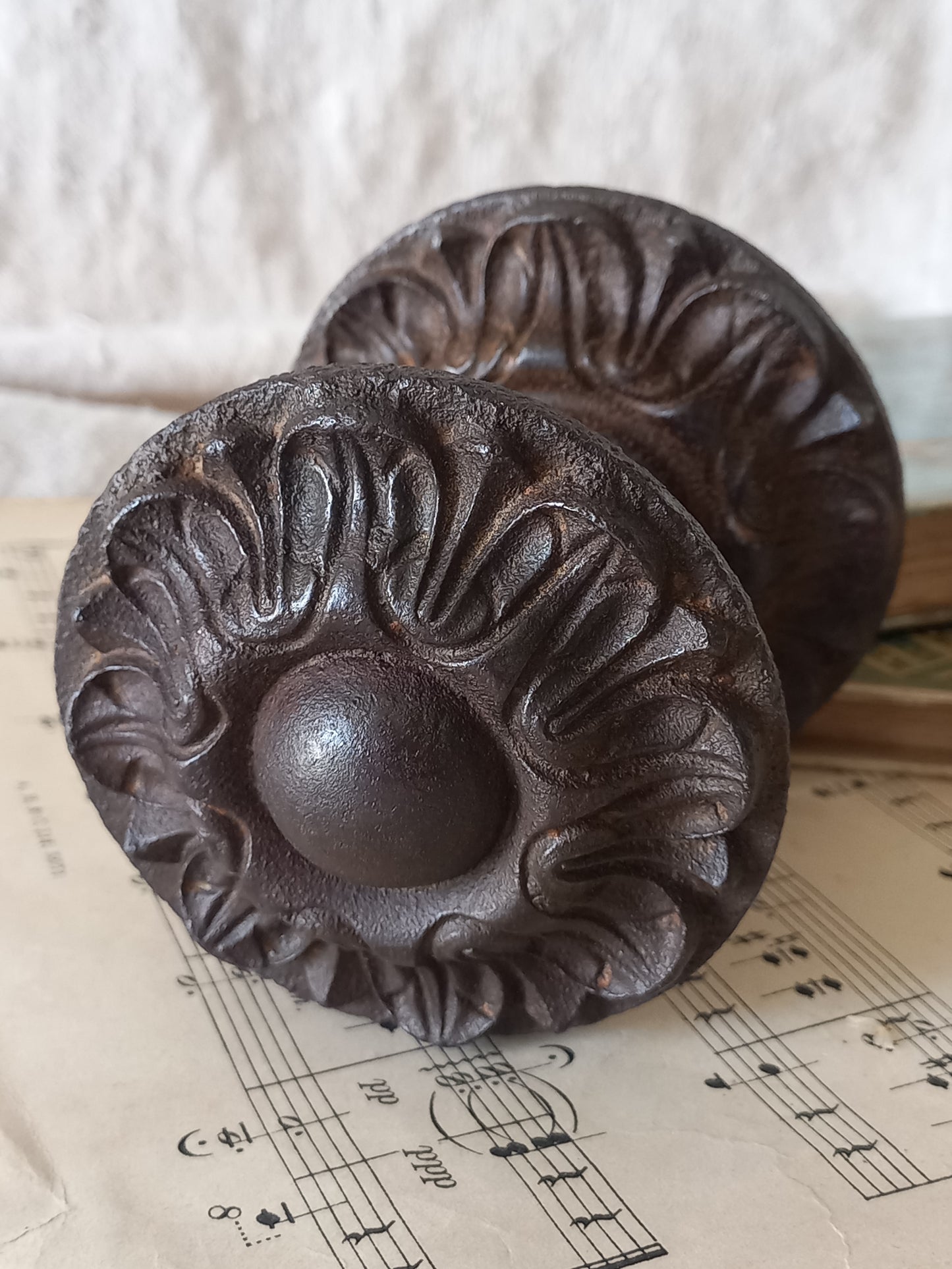 An original French antique decorative cast iron door pull, a heavy and beautiful piece of door decor which will make the finishing touch to your door.