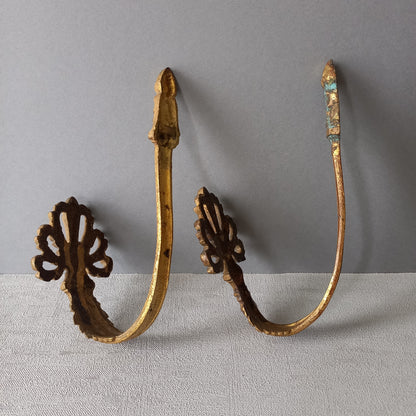 French antique decorative curtain hold backs or tie backs made from brass, bronze