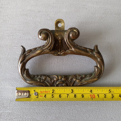 Pair of French antique decorative brass or bronze drawer handles, furniture hardware,