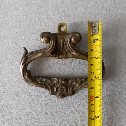 Pair of French antique decorative brass or bronze drawer handles, furniture hardware,