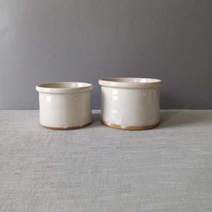 French antique white glazed pottery jam pots, utensil storage pots with white glaze