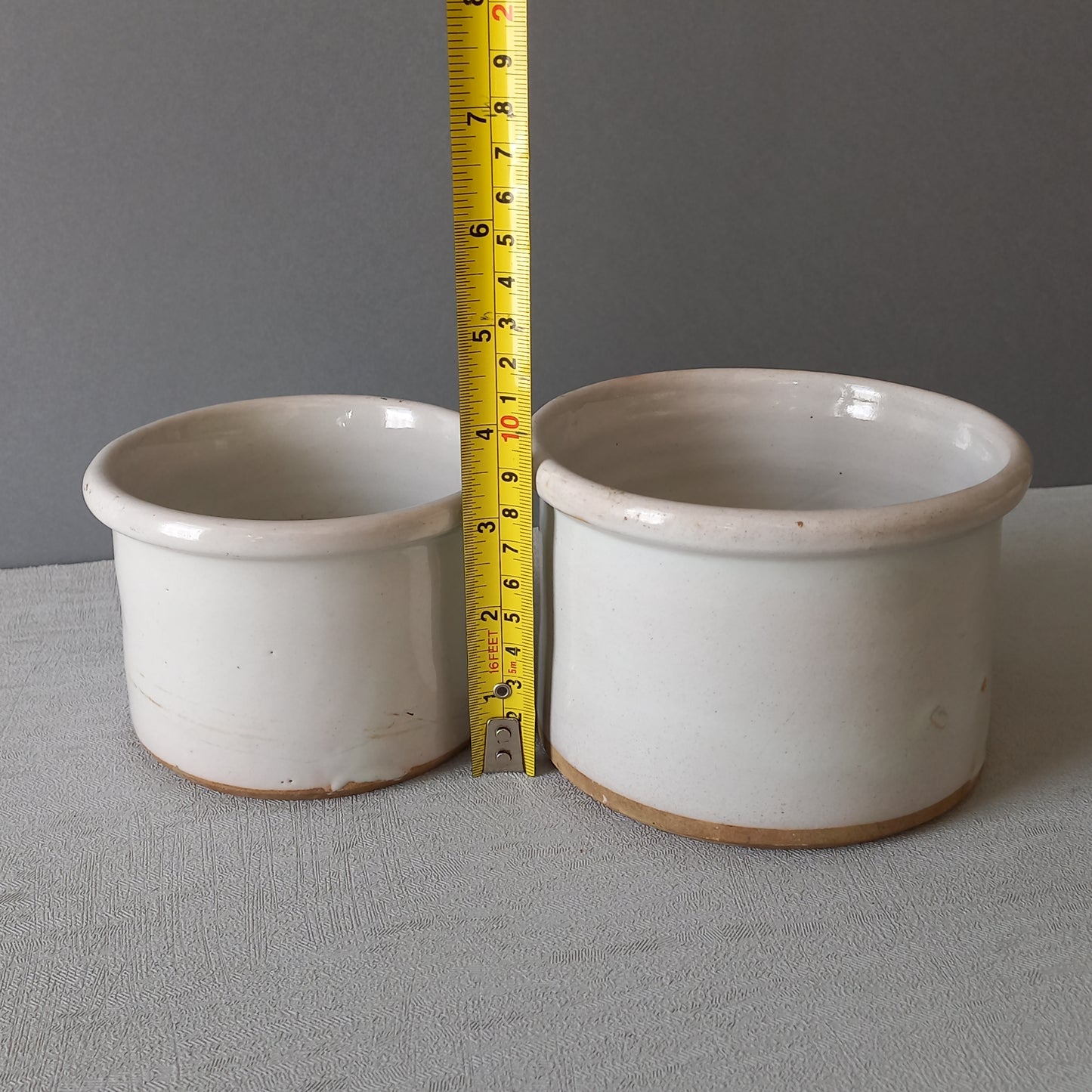 French antique white glazed pottery jam pots, utensil storage pots with white glaze