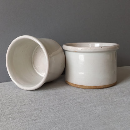 French antique white glazed pottery jam pots, utensil storage pots with white glaze