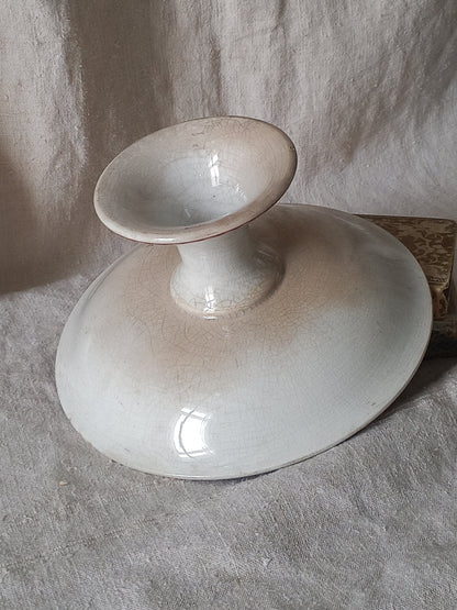 French antique ironstone/earthenware white patinated footed-dish with a pretty burgandy colour floral pattern