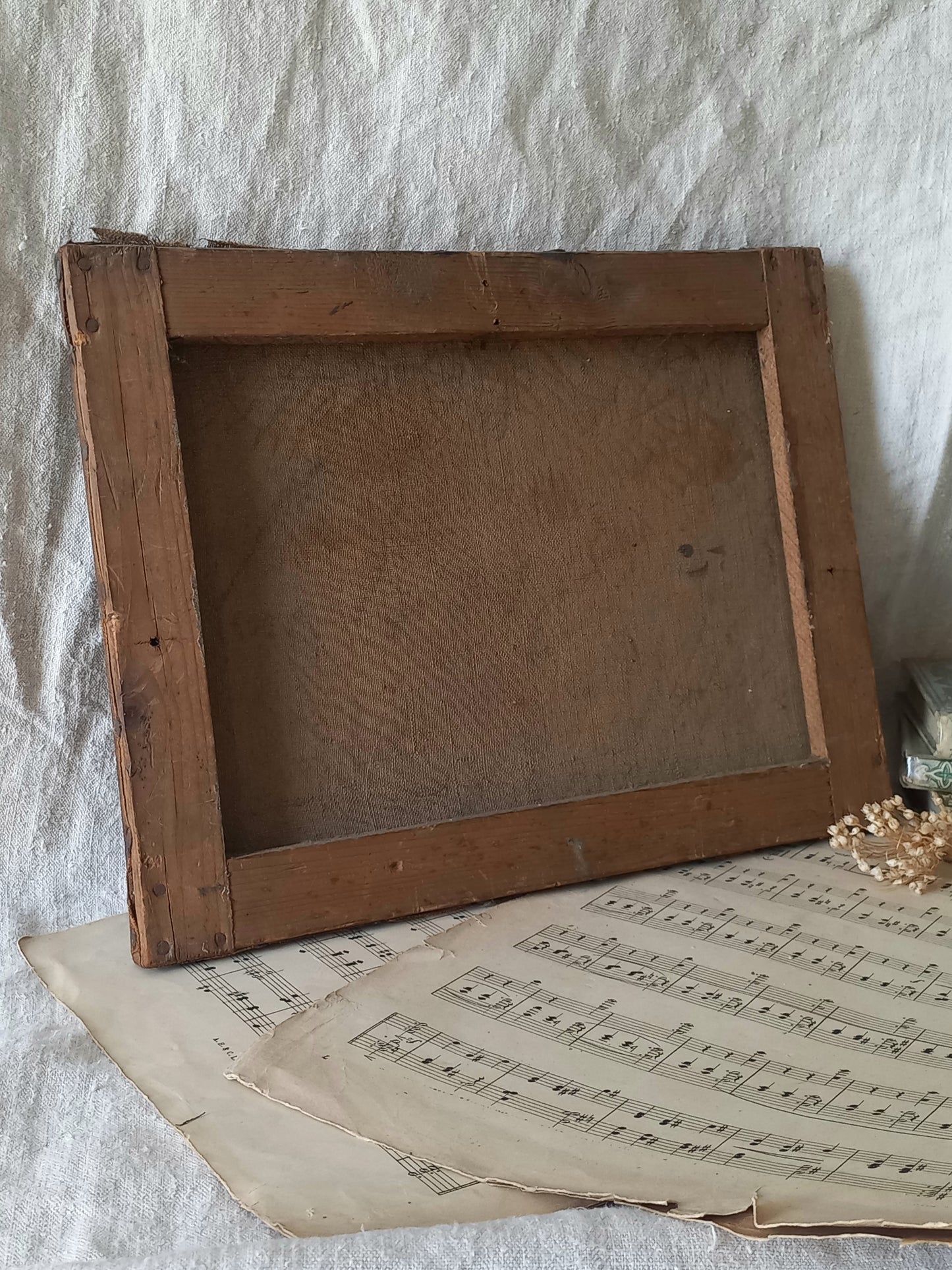 Rear of antique canvas