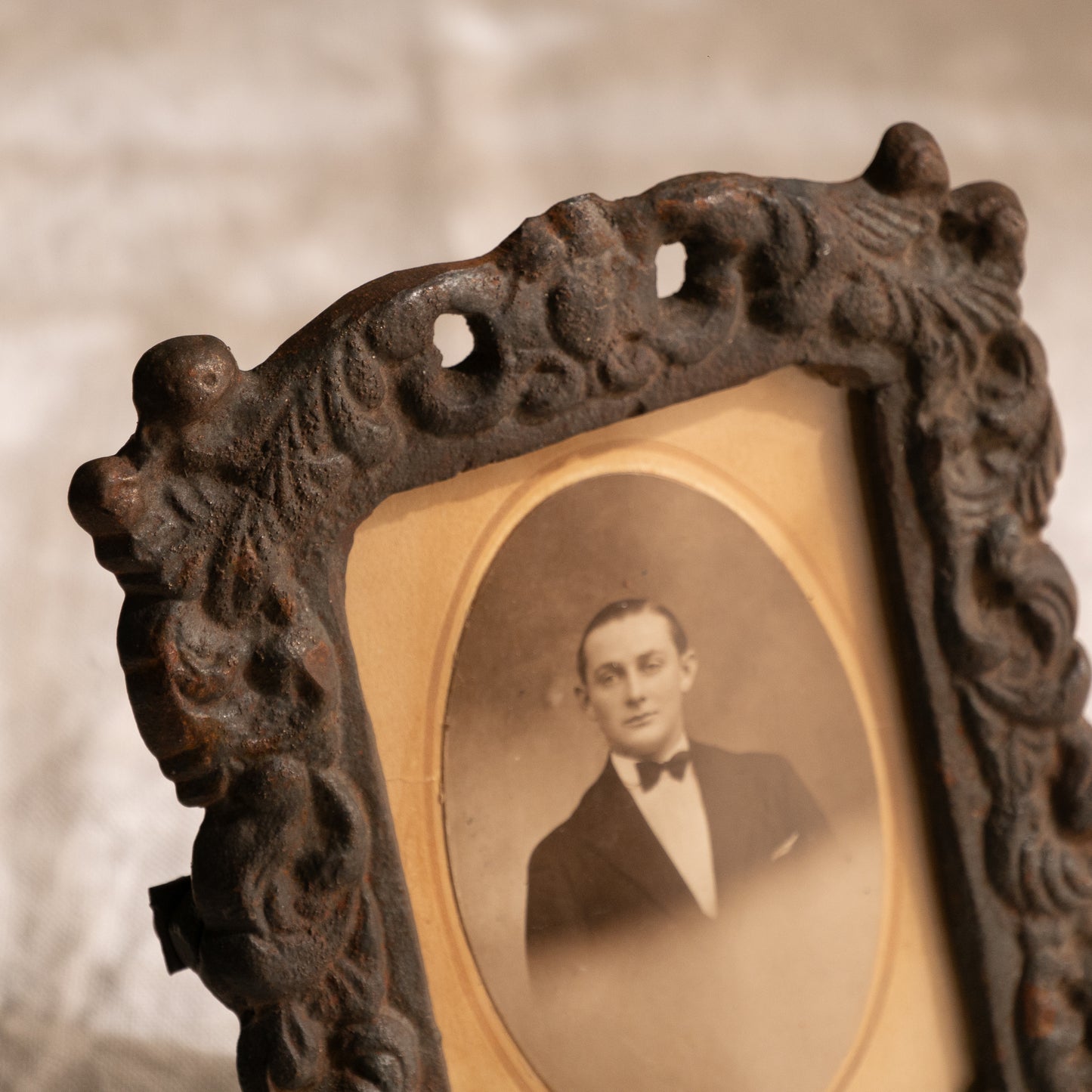 Antique Cast Iron Photo Frame, Mantelpiece Decor