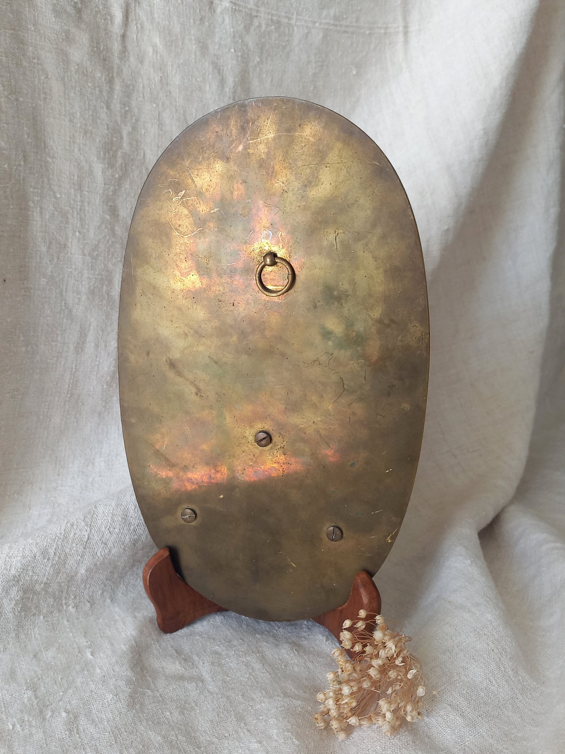 French antique Holy Water font made from onyx with intricate decorative detailing made from metal, a glass water font , and a brass back-plate with a hanging hook.
