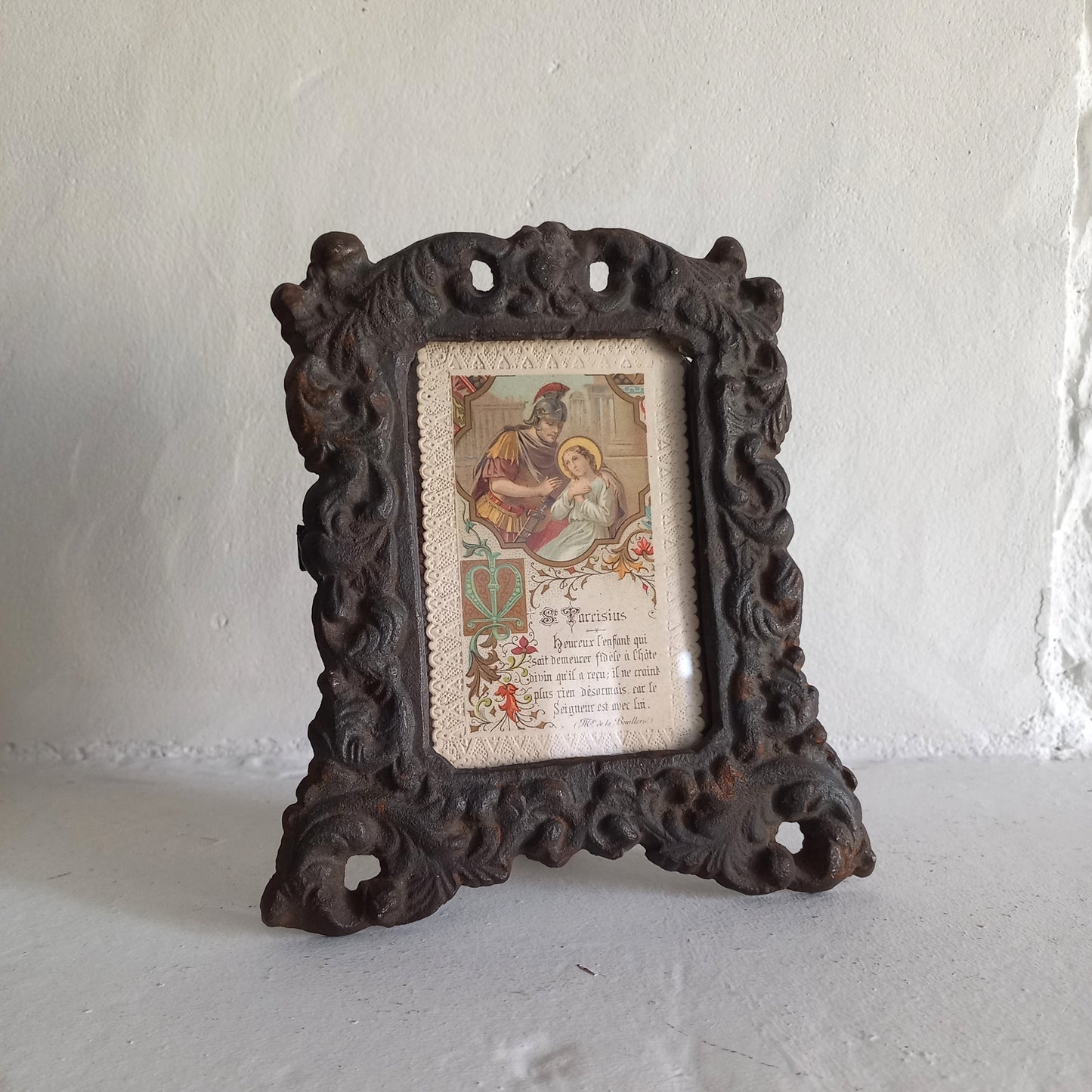 Small vintage antique cast iron photo frame from France