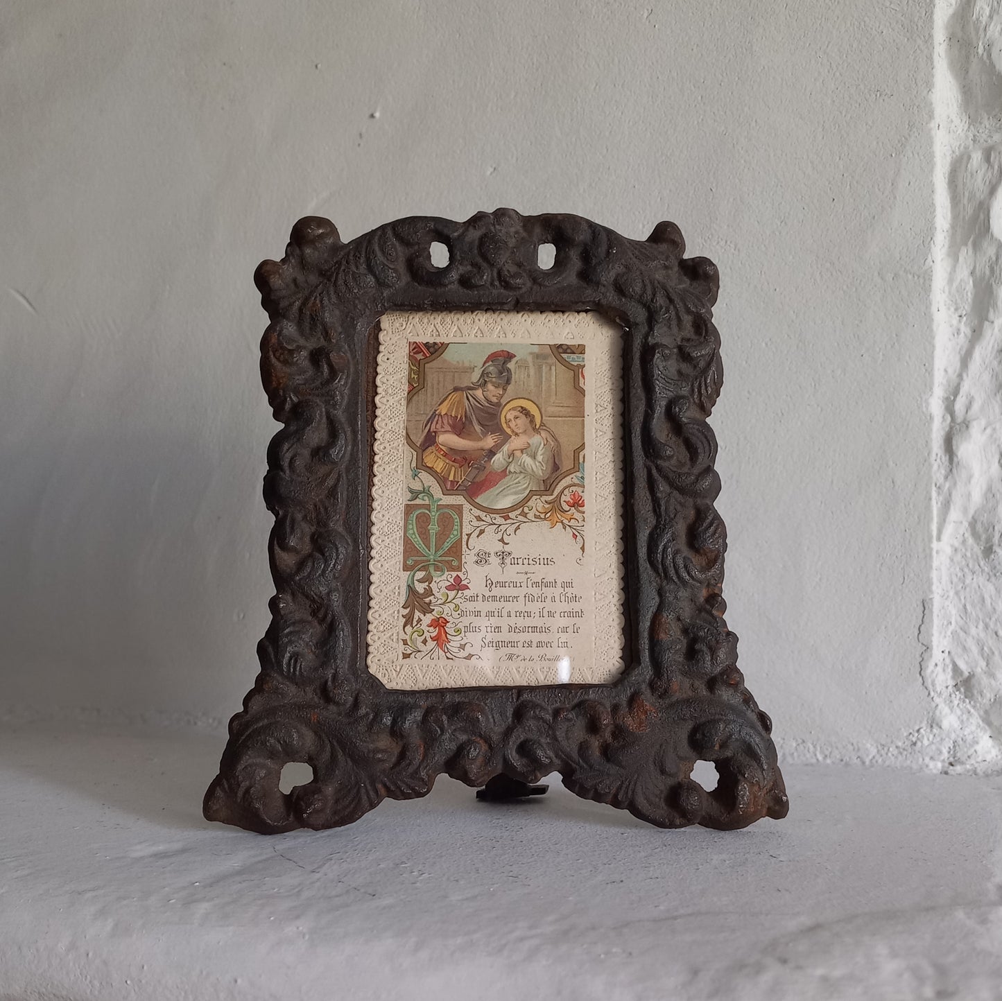 Small vintage antique cast iron photo frame from France