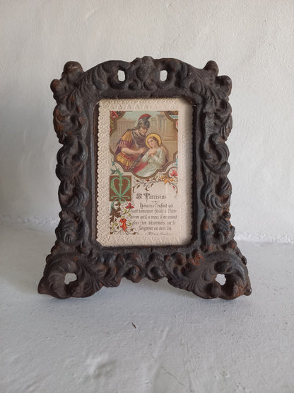 Small vintage antique cast iron photo frame from France