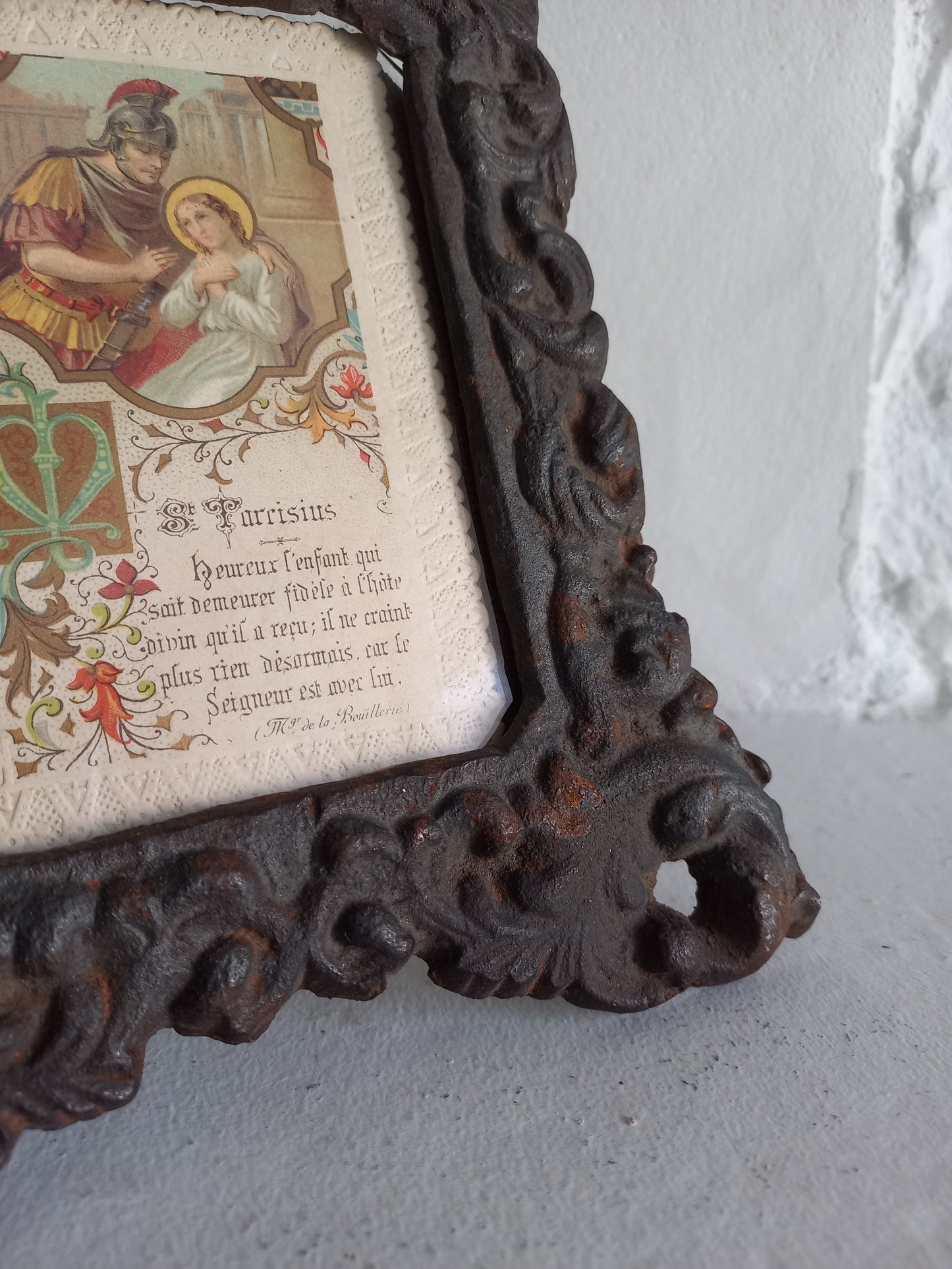 Small vintage antique cast iron photo frame from France