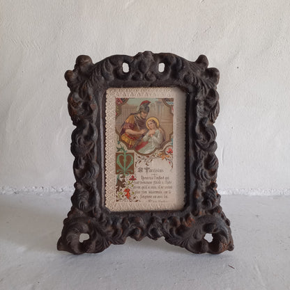 Small vintage antique cast iron photo frame from France