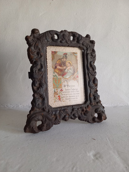 Small vintage antique cast iron photo frame from France