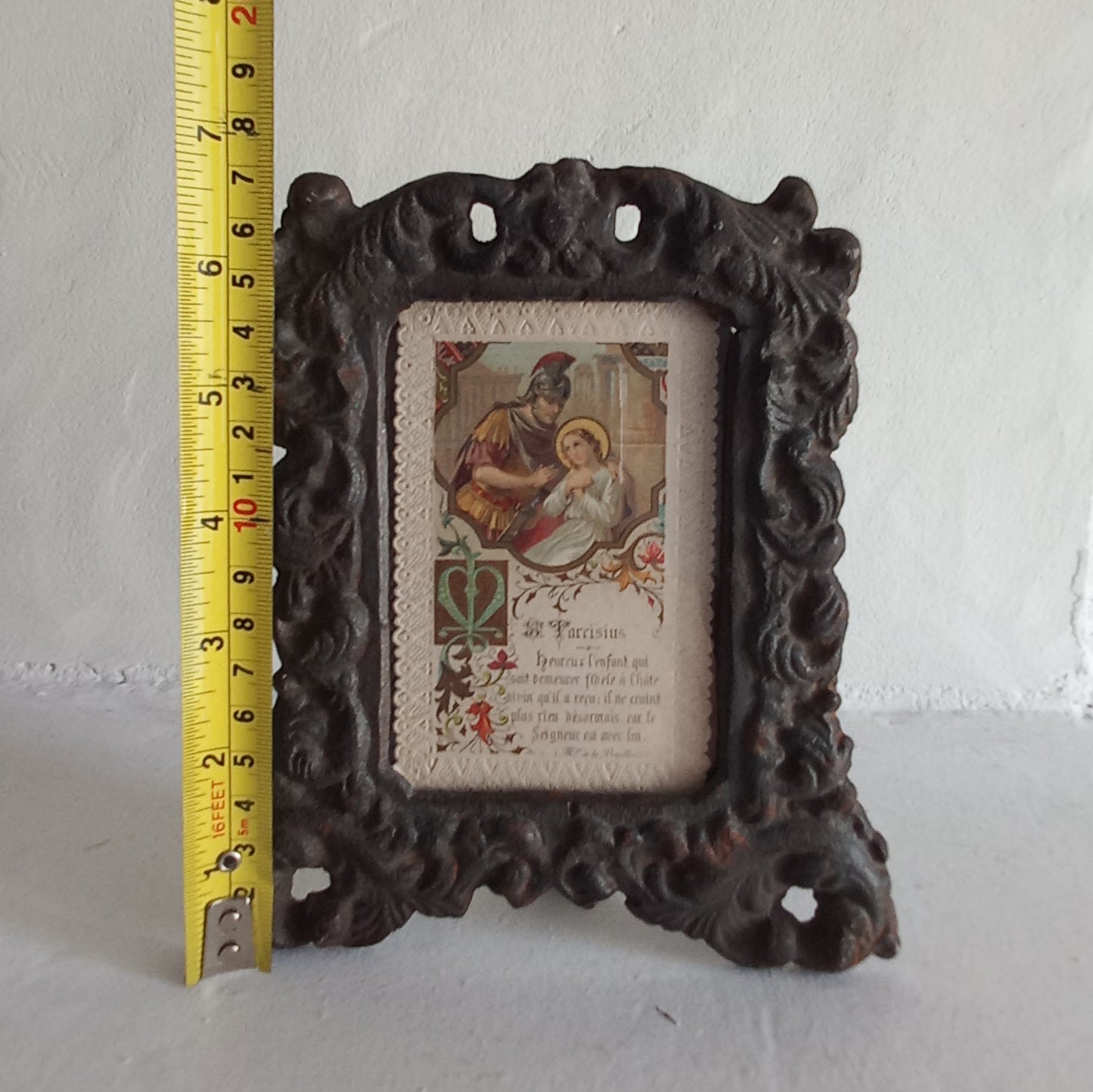 Small vintage antique cast iron photo frame from France