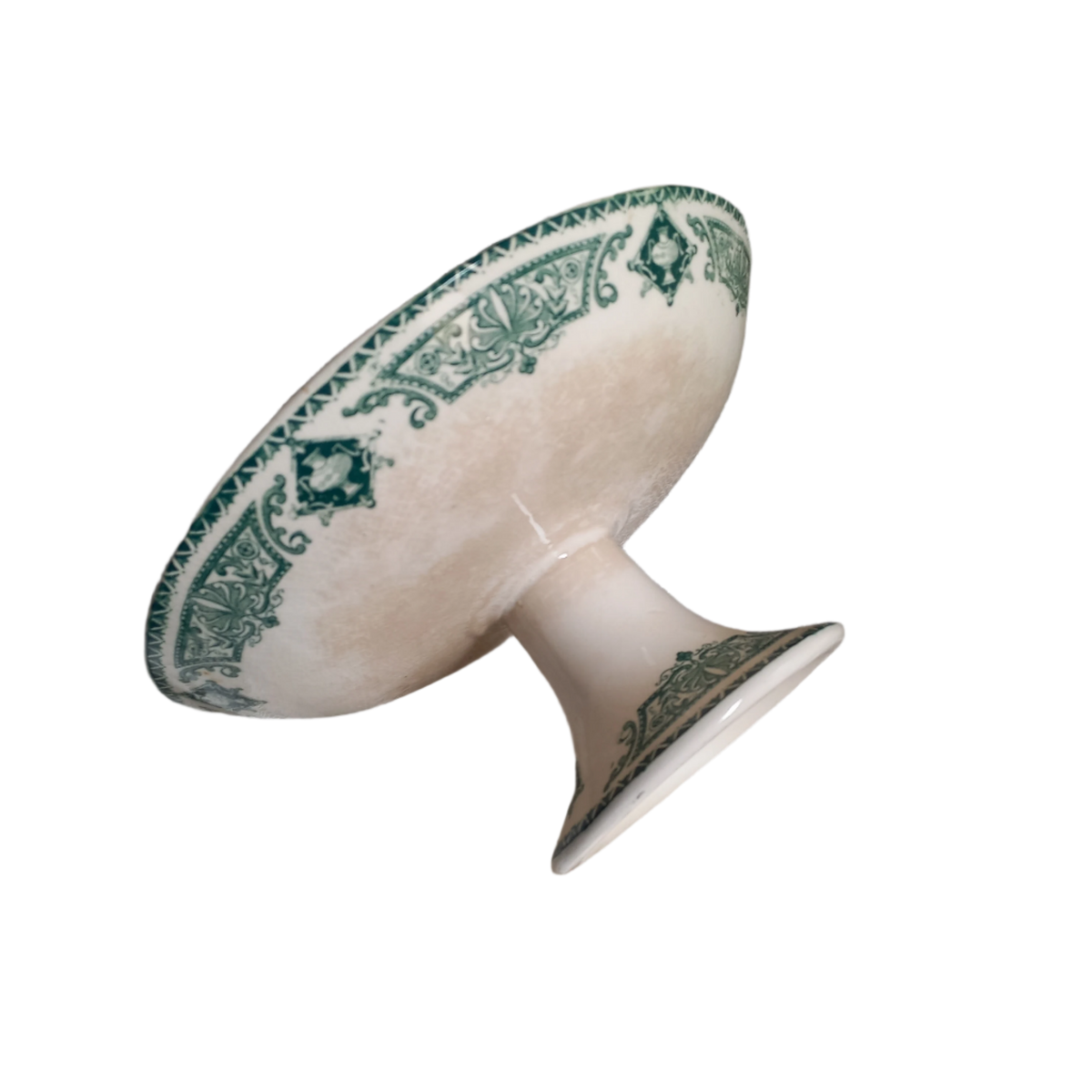 French antique ironstone compotier or footed cake plate with teal floral pattern, decorative fruit dish, dish for cakes
