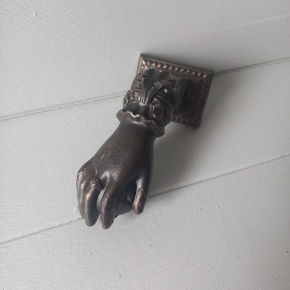 French antique woman's hand door knocker made from decorative cast iron