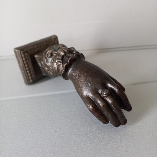 French antique woman's hand door knocker made from decorative cast iron