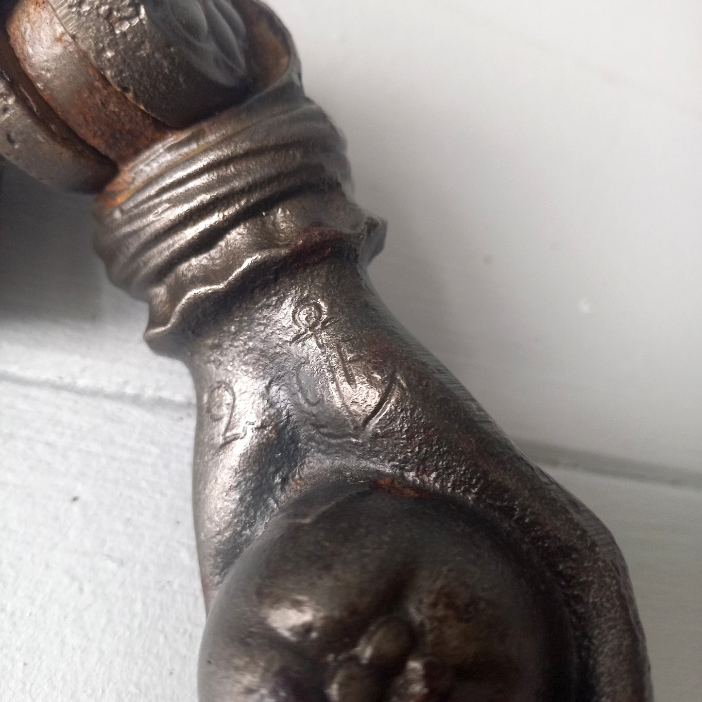 French antique woman's hand door knocker made from decorative cast iron