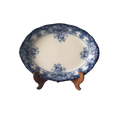 Antique ironstone oval serving plate with blue floral pattern, antique serving platter