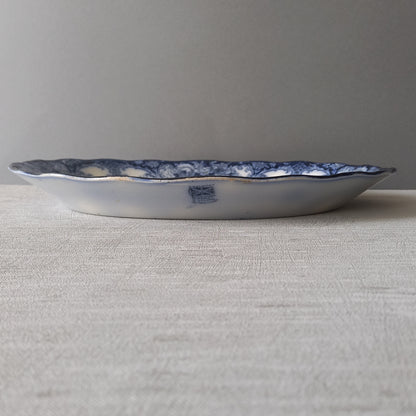 Antique ironstone oval serving plate with blue floral pattern, antique serving platter