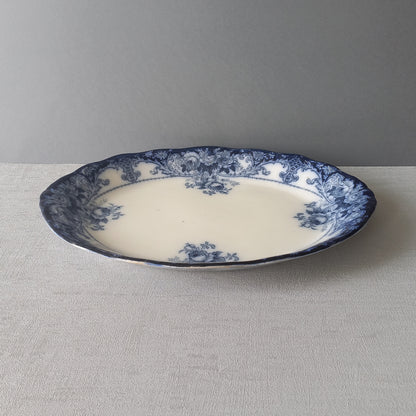 Antique ironstone oval serving plate with blue floral pattern, antique serving platter