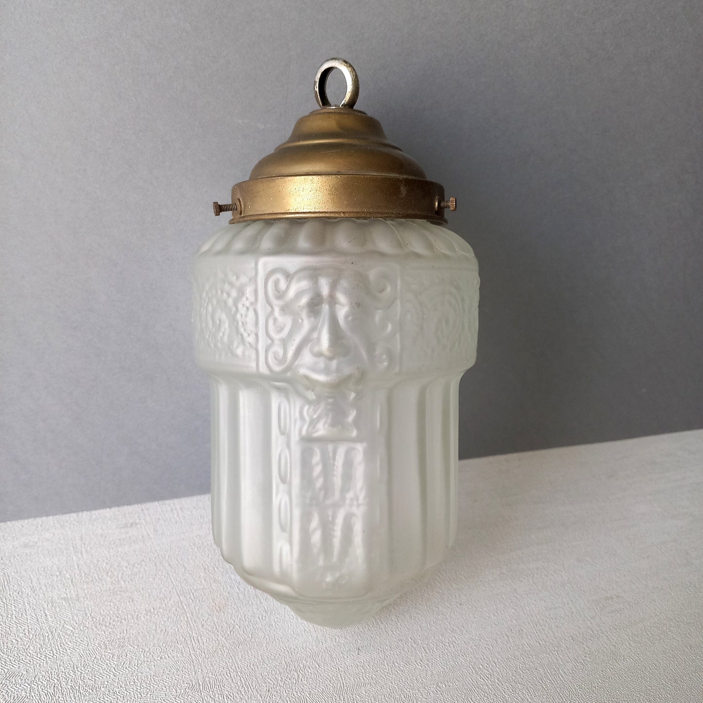 Small art deco decorative hanging lamp with decorative frosted glass lampshade from France