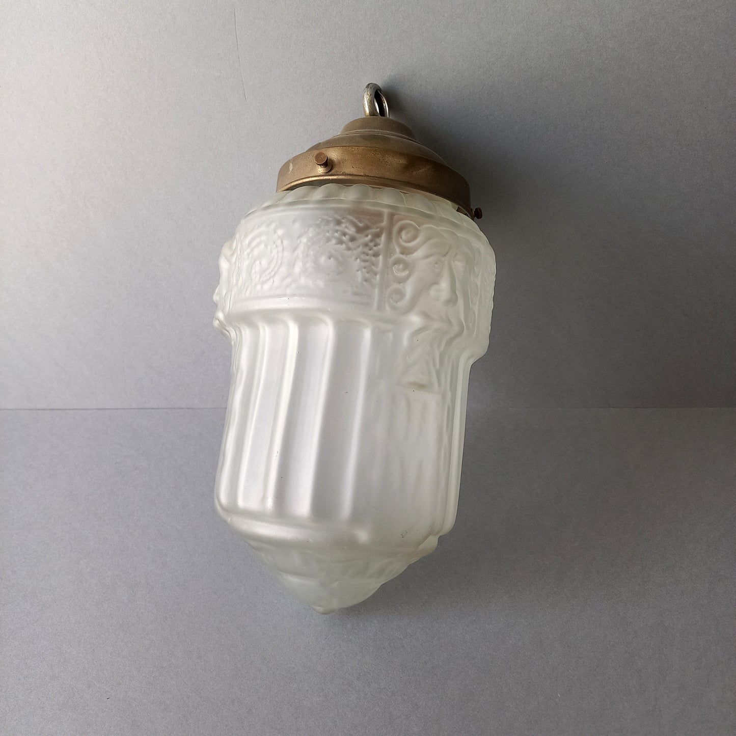 Small art deco decorative hanging lamp with decorative frosted glass lampshade from France