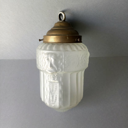 Small art deco decorative hanging lamp with decorative frosted glass lampshade from France