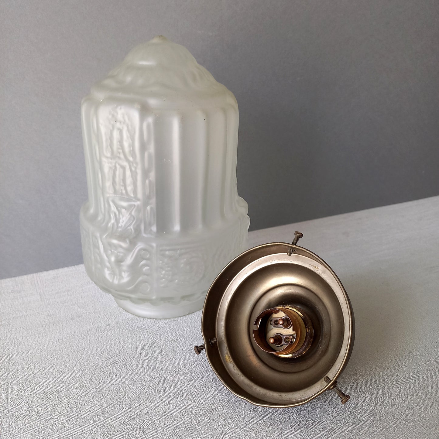 Small art deco decorative hanging lamp with decorative frosted glass lampshade from France